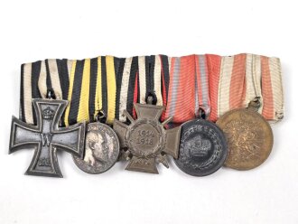 Ordenspange  eines tapferen Württembergs aus den 1930iger Jahren. Eisernes Kreuz 2.Klasse 1914,  silberne Militärverdienstmedaille, Ehrenkreuz für Frontkämpfer, Dienstauszeichnung für 9 Jahre, Denkmünze Tirol 1914-1918