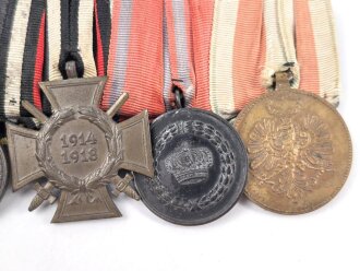 Ordenspange  eines tapferen Württembergs aus den 1930iger Jahren. Eisernes Kreuz 2.Klasse 1914,  silberne Militärverdienstmedaille, Ehrenkreuz für Frontkämpfer, Dienstauszeichnung für 9 Jahre, Denkmünze Tirol 1914-1918
