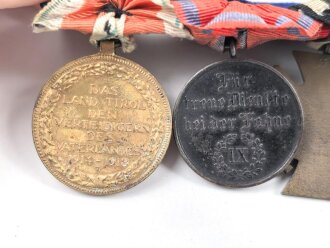Ordenspange  eines tapferen Württembergs aus den 1930iger Jahren. Eisernes Kreuz 2.Klasse 1914,  silberne Militärverdienstmedaille, Ehrenkreuz für Frontkämpfer, Dienstauszeichnung für 9 Jahre, Denkmünze Tirol 1914-1918