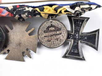Ordenspange  eines tapferen Württembergs aus den 1930iger Jahren. Eisernes Kreuz 2.Klasse 1914,  silberne Militärverdienstmedaille, Ehrenkreuz für Frontkämpfer, Dienstauszeichnung für 9 Jahre, Denkmünze Tirol 1914-1918
