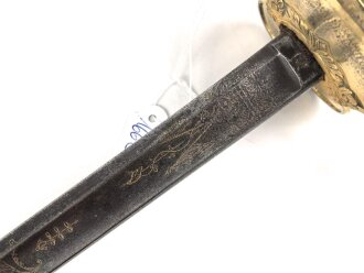 Frankfurter Reichskontingent, Degen für Offiziere um 1830. Auf dem Klingenrücken Signatur des Schwerdtfegers "Jacob Glauth in Frankfurt" gereinigtes Stück in gutem Gesamtzustand