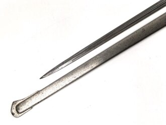 Sachsen, Degen für Offiziere Modell 1867. Klinge " garantiert Eisenhauer" sowie geätztes Monogramm "AR unter Krone" (König Albert 1873 - 1902). Guter Gesamtzustand