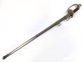 Sachsen, Degen für Offiziere Modell 1867. Klinge " garantiert Eisenhauer" sowie geätztes Monogramm "AR unter Krone" (König Albert 1873 - 1902). Guter Gesamtzustand