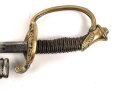 Sachsen, Degen für Offiziere Modell 1867. Klinge " garantiert Eisenhauer" sowie geätztes Monogramm "AR unter Krone" (König Albert 1873 - 1902). Guter Gesamtzustand