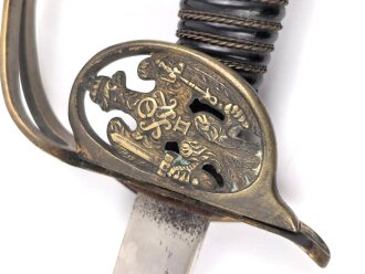 Preussen, Infanterie Offiziers Degen Modell 1889 . Das Grifftsück in Luxusausführung, die Scheide vernickelt. Klinge ohne Hersteller