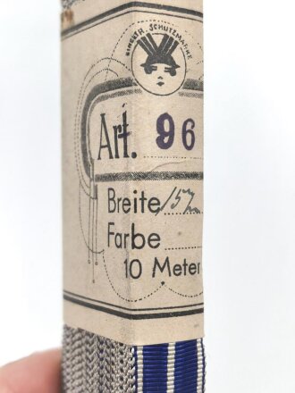 Schaumburg Lippe, Ordensband zur Bandspange zum Kreuz für Treue Dienste 1914. Breite 15mm, in der originalen Banderole, laut dieser 10 Meter