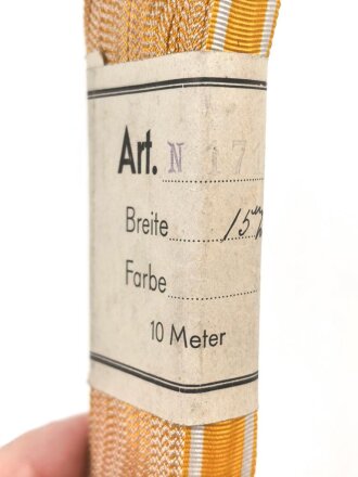 Preussen, Bündel Band für die Bandspange zur Rettungsmedaille. Breite 15mm, in der originalen Banderole, laut dieser 10 Meter