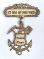 Kaiserreich, Abzeichen "Hoch lebe der Reservemann Pioniere Riesa" Höhe 55mm, Nadel fehlt