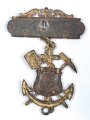 Kaiserreich, Abzeichen "Hoch lebe der Reservemann Pioniere Riesa" Höhe 55mm, Nadel fehlt