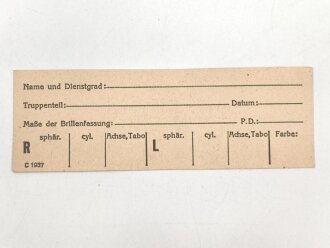 Einlagezettel für eine Dienst- oder Maskenbrille der...
