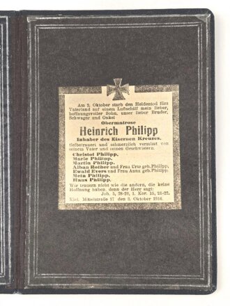 1.Weltkrieg, Andenkenmappe an einen Luftschiffer. Maße 12 x 17cm