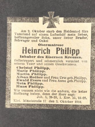 1.Weltkrieg, Andenkenmappe an einen Luftschiffer. Maße 12 x 17cm