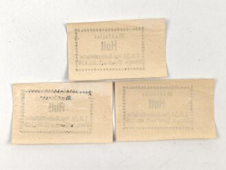 Kaiserreich und 1.Weltkrieg, drei Papieretiketten des Musketier Hutt, Infanterie Regiment 120. Maße je 4,5 x 7,5cm