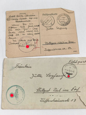 Fünf Feldpostbriefe eines zuletzt Angehörigen der Königlich Ungarischen Kadettenkompanie. Letzter Beleg vom 9.3.1945