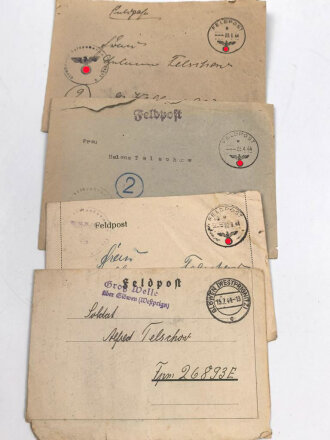 Vier Feldpostbriefe eines  Angehörigen Feldpostnummer 26893 Landesschützenbataillon 957, aufgestellt 1944 im Raum berlin / Brandenburg
