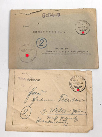Vier Feldpostbriefe eines  Angehörigen Feldpostnummer 26893 Landesschützenbataillon 957, aufgestellt 1944 im Raum berlin / Brandenburg