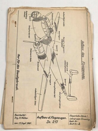 Luftwaffe Do 217, elfseitige Unterlagen der...