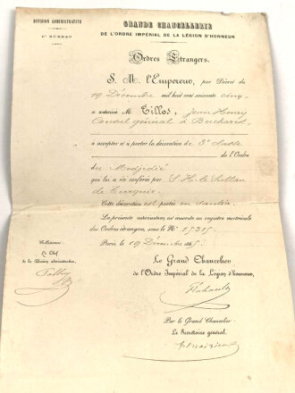 Frankreich Ehrenlegion, Verleihungsurkunde für Henry...
