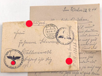 Waffen SS Feldpostbrief eines Angehörigen Feldpostnummer 12626 ( Panzer Artillerie Regiment 2 )  datiert 26.9.44.