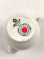 Kantinenporzellan Milchkännchen mit dem Logo der Firma Bünte & Remmler (BUR), Höhe 6cm, Hersteller Königszelt, gebraucht