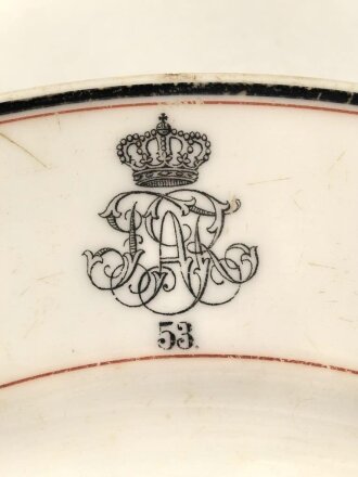 Kaiserreich, Feld Artillerie Regiment 53 Kantinenporzellan, Flacher Teller, Durchmesser 24cm, Hersteller A.Menard Bromberg, gebraucht