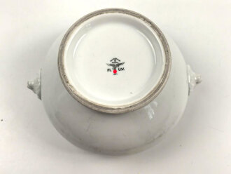 Heer, Kantinenporzellan große Terrine mit Löwenköpfen, Durchmesser etwa 24cm, Hersteller Johann Haviland Bavaria 1941. Gebraucht
