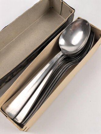Kantinenlöffel  Modell des Amtes Schönheit der Arbeit, Hakenkreuz im Zahnrad, Edelstahl magnetisch, Gesamtlänge ca. 21 cm, Sie erhalten einen (1) Löffel aus der originalen Verpackung