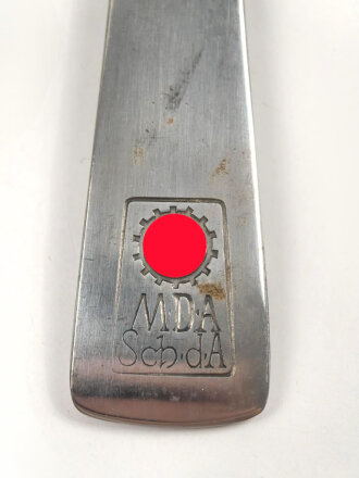 Kantinenlöffel  Modell des Amtes Schönheit der Arbeit, Hakenkreuz im Zahnrad, Edelstahl magnetisch, Gesamtlänge ca. 21 cm, Sie erhalten einen (1) Löffel aus der originalen Verpackung