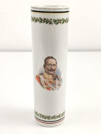 Kaiserreich, patriotische Blumenvase mit Bildnis Kaiser Wilhelm II. Höhe 24cm, leichte Gebrauchsspuren