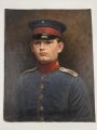 Preussen, handgemaltes Ölbild einen einjährig Freiwilligen im Hannoveranischen Infanterie Regiment 74 darstellend. Maße etwa 47 x 59cm.