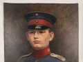 Preussen, handgemaltes Ölbild einen einjährig Freiwilligen im Hannoveranischen Infanterie Regiment 74 darstellend. Maße etwa 47 x 59cm.