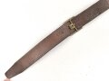 Eindornkoppel schwarzes Lackleder, Höhe 40mm, Gesamtlänge etwa 114cm, Messingschloss