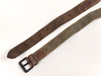 Leder/ Leinenriemen braun, Breite knapp über 3cm, Länge etwa 120cm, Alter und Herkunft unbekannt
