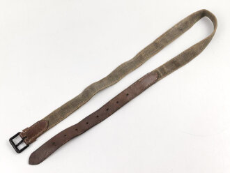 Leder/ Leinenriemen braun, Breite knapp über 3cm, Länge etwa 120cm, Alter und Herkunft unbekannt