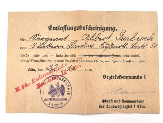 1. Weltkrieg, Soldbuch Duplikat und Entlassungsschein...