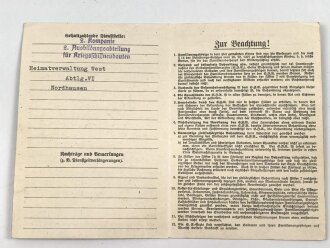 Soldatenfamilienarztkarte, datiert 1942
