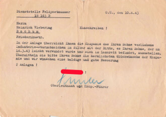 "Einschreiben für das an den Sohn verliehene...