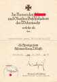 Verleihungsurkunde für die Spange zum Eisernen Kreuz 2. Klasse, ausgestellt auf einen Angehörigen im ( Pz.Jg. ) I.R. 115 am 26.Juni 1940.