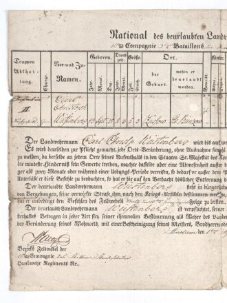 Preussen 1820, Entlassungsurkunde eines Angehörigen...