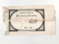 Französische Revolution, "Assignat" Geldschein über 5 Livres, , um 1790