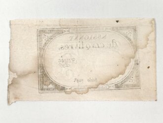 Französische Revolution, "Assignat" Geldschein über 5 Livres, um 1790
