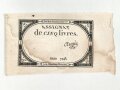 Französische Revolution, "Assignat" Geldschein über 5 Livres, um 1790