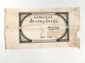 Französische Revolution, "Assignat" Geldschein über 5 Livres, um 1790