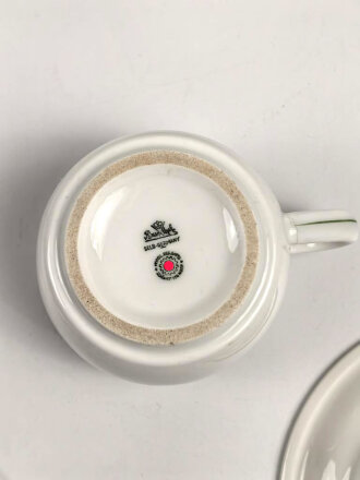 Deutsche Arbeitsfront, Kantinenporzellan Kaffeeservice 3-teilig, Durchmesser des Tellers etwa 20cm, Hersteller Rosenthal. Gebraucht