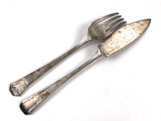Reichsbund der Deutschen Beamten, Fischbesteck, versilbert, angelaufen, gebraucht