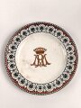 Flacher Teller, Durchmesser 26cm, Monogramm M & R im Logo, Anscheinend Majolika, wahrscheinlich um 1900