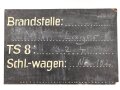 Feuerwehr / Luftschutz ? Schild " Brandstelle".....Maße etwa 40 x 60cm, die Kreidebeschriftung vermutlich neuzeitlich ergänzt, leicht zu entfernen