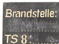 Feuerwehr / Luftschutz ? Schild " Brandstelle".....Maße etwa 40 x 60cm, die Kreidebeschriftung vermutlich neuzeitlich ergänzt, leicht zu entfernen