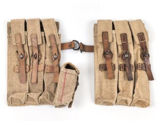 Paar Magazintaschen zur Maschinenpistole MP38 und 40 der Wehrmacht. Hersteller dkk44. Seltenes Paar, wenn es sandfarbene MP Taschen im Angebot gibt, dann fast ausschliesslich vom Hersteller clg