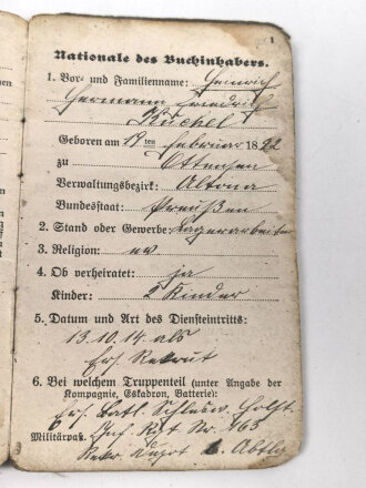 1. Weltkrieg, Militärpaß und Soldbuch eines Angehörigen zunächst Infanterie Regiment 163.. Ostfeldzug.